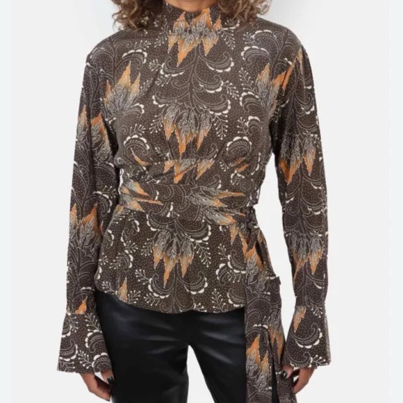 EQUIPMENT Yuna Long Sleeve Tie Waist Silk Top Size 12 - Picture 5 of 12